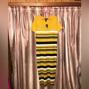 Ashley Stewart Yellow Black Ribbed Striped Sweater Dress NEW Size 26